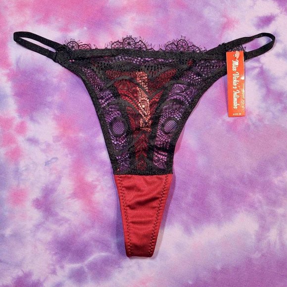 NWT Limited Edition Adjustable High Rise Satin & Lace Thong: M - Picture 1 of 3